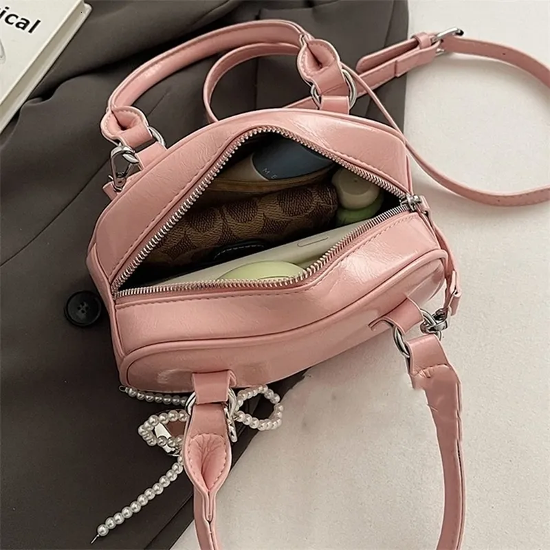 Silver PU Leather bag bowling - Solid Color Shoulder Handbag