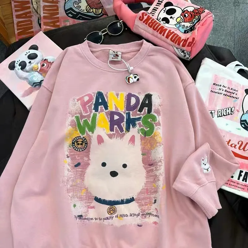 Cute Cartoon Dog Print Hoodie Comfy Velvet Pullover, Trendy Oversized  Top, Lazy Style Sweatshirt, Ins Fashion, Relaxed Fit