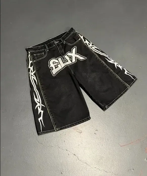 Y2K Vintage Gothic Zip Up Decoration Denim Shorts Acrylic Skinny