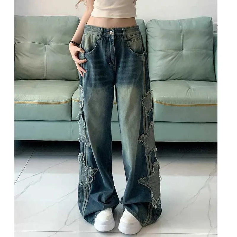 GGUHHU Women's Floral Embroidery Ripped Jeans - Comfy Stretch Denim Capris With Patchwork Design