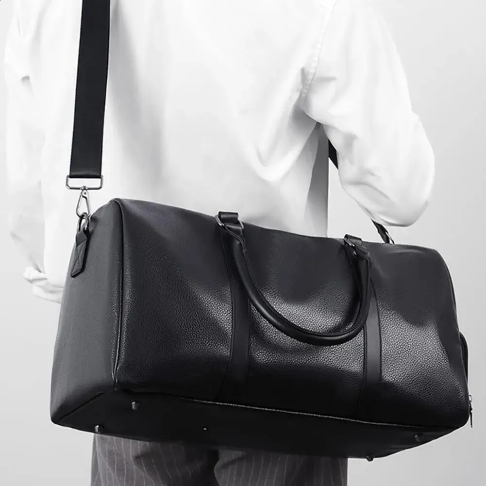 Large Capacity Faux Leather Travel Bag - Women's Leather Duffle