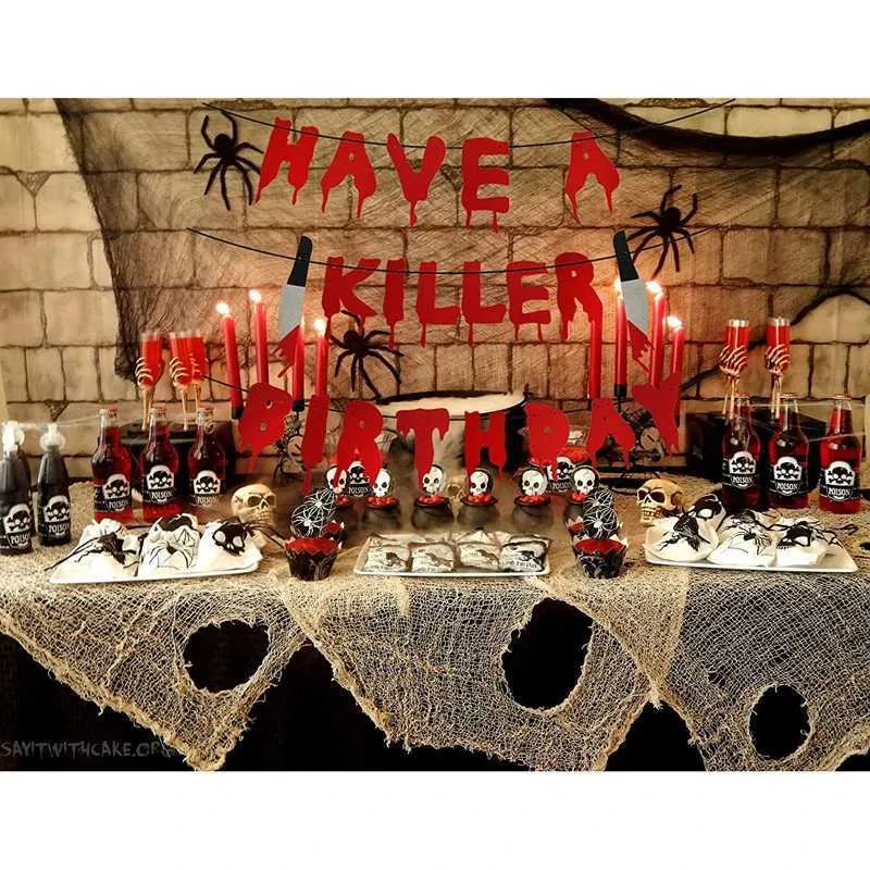 Banner Compleanno Halloween - Have A Killer Birthday Con Effetto Sangue - Foto 4