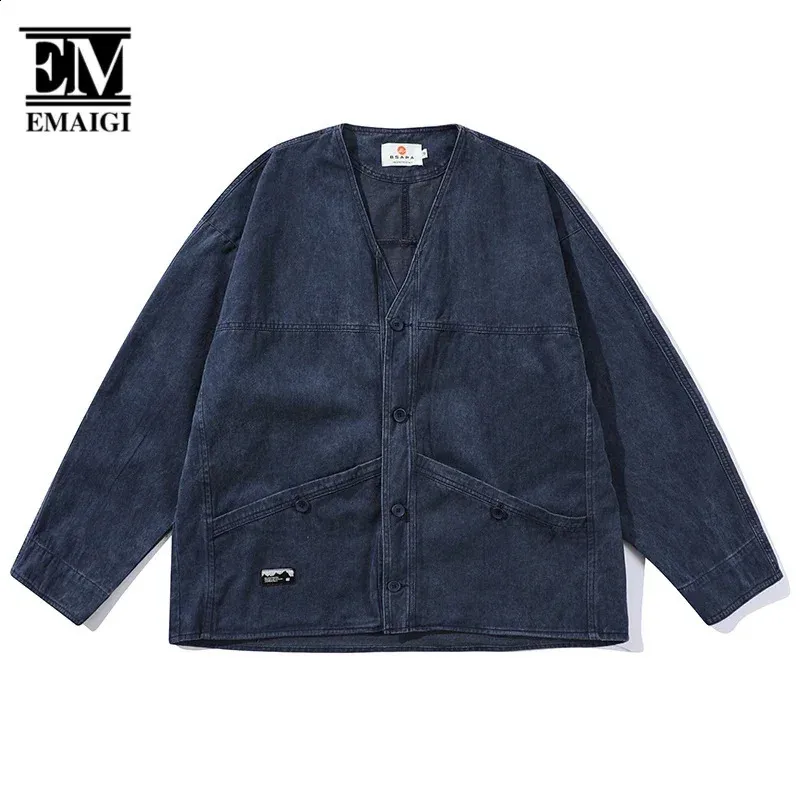 Mens Japanese Fashion Korean Streetwear Men Denim Kimono Jacket