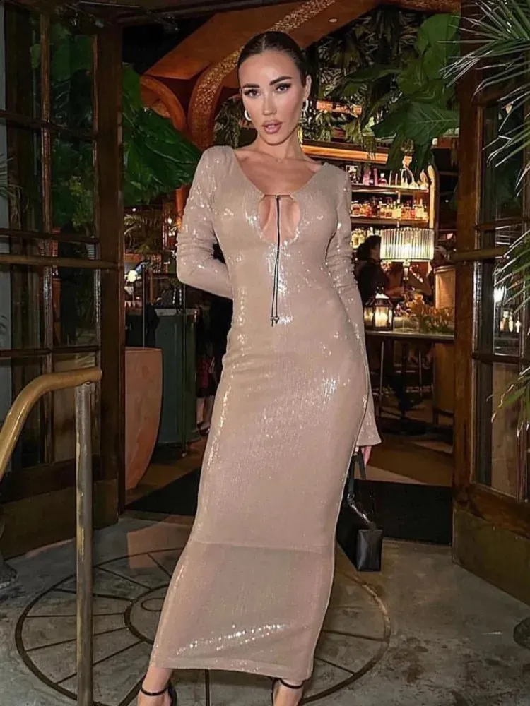 sachin and babi light blue dress Feinuhan Women's Glitter Sequin Dress Long Sleeve Crew Neck Keyhole Back Mini Dresses with Belt, Champagne, X-Large, Size: XL, Beige