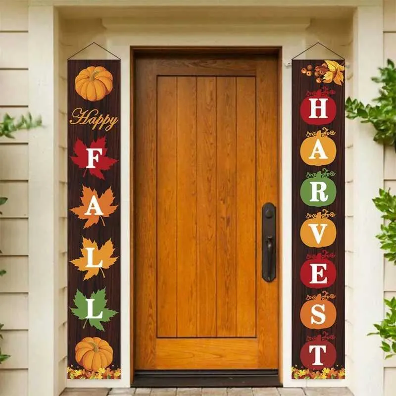 Fall Door Decor - Pumpkin Welcome Sign Wooden Hanger For Harvest Thanksgiving Porch Decorations