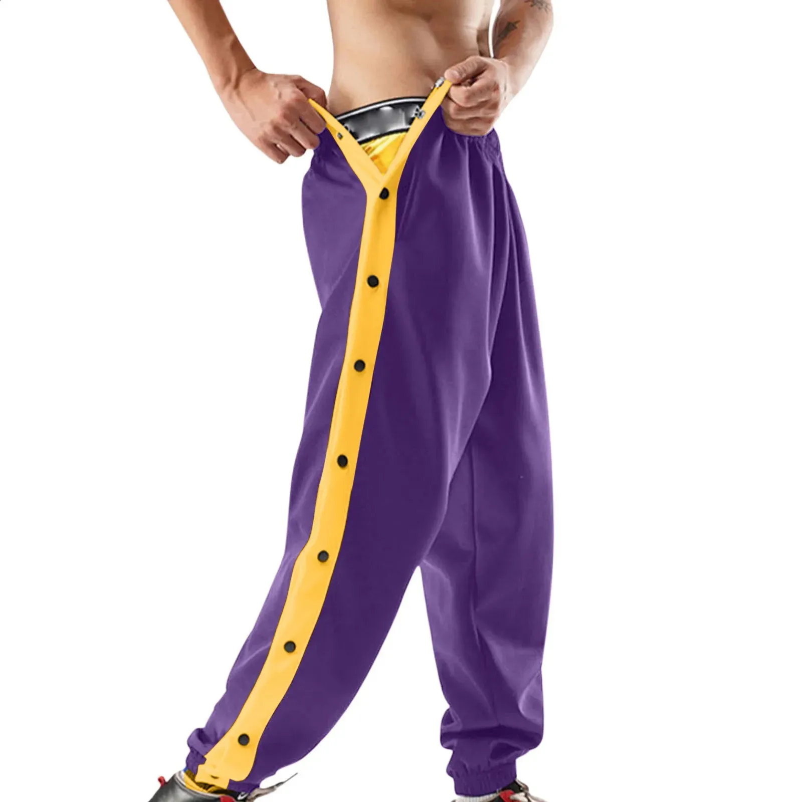 Mens Tear Away Basketball Pants Casual Splicing Sweatpants with