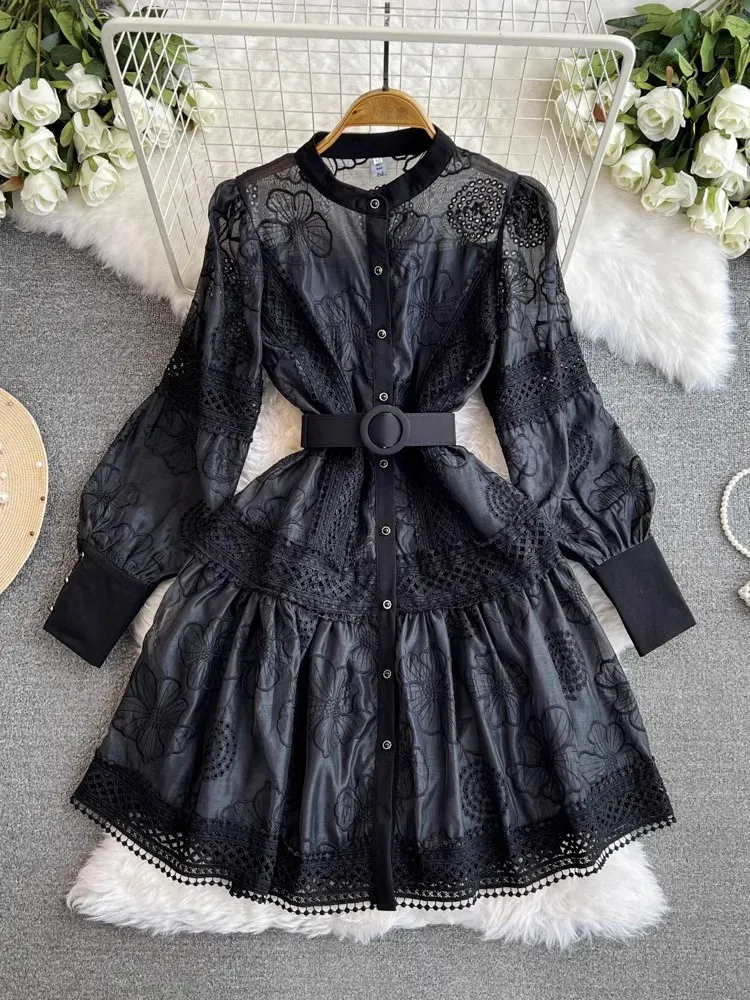 open lace back dress Off-Shoulder Black Ruffled Lace-Up Slouchy Goth Dress main image 1