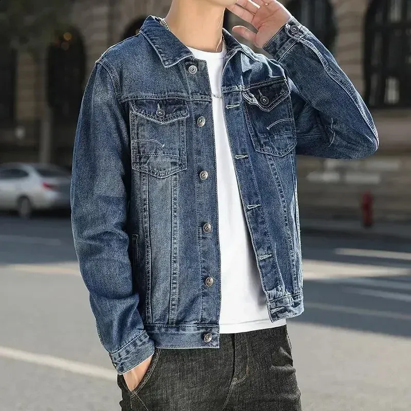 Mens Trendy Korean Denim Button Jeans Jacket For Men Coat Large Size Bomber Fabric Y2K G 240819 From Pong01 24.5 DHgate.Com