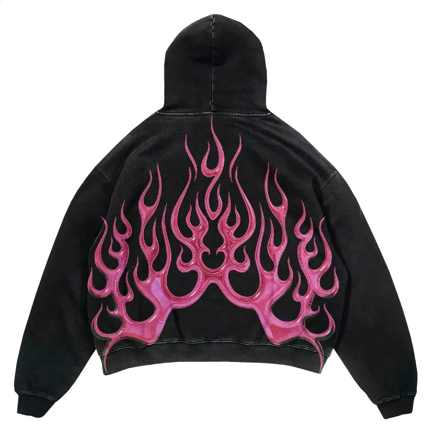 Oversized Flame Print Hoodie - Y2K Goth Streetwear Sweatshirt