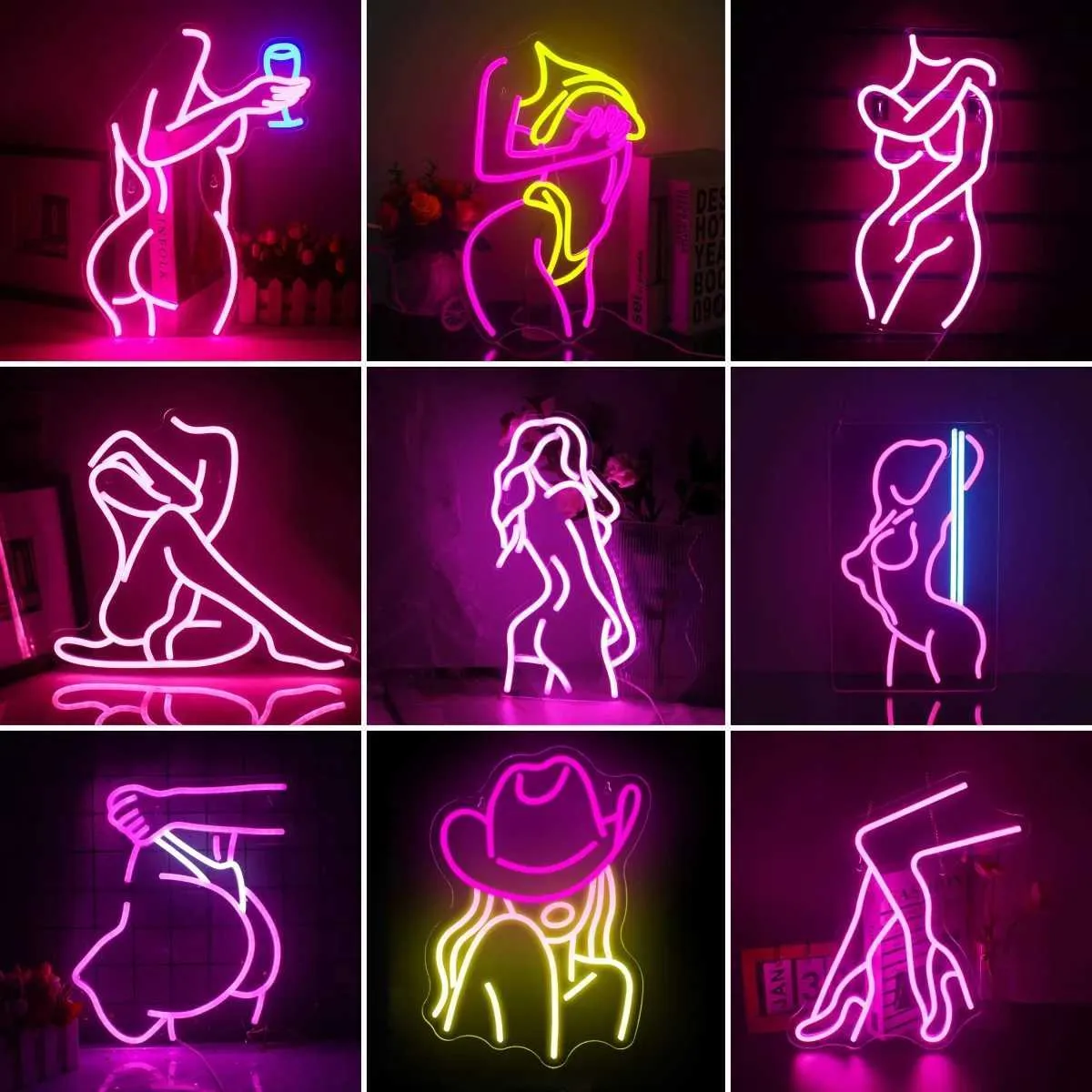 Pink Neon Light Sign: Sexy Lady Body LED Wall Decor USB