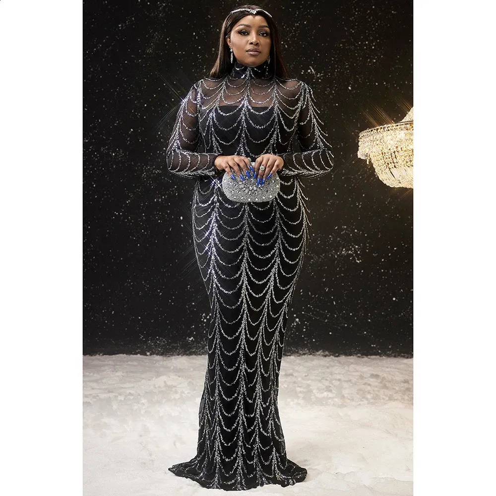 long black sequin dress long sleeve Stunning Off The Shoulder Black Prom Dress Sequined Front-Split Evening Gowns With Long Sleeves main image 0