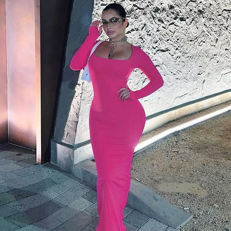 long sleeve bodycon dress pink Long Sleeve Bodycon Dress main image 1