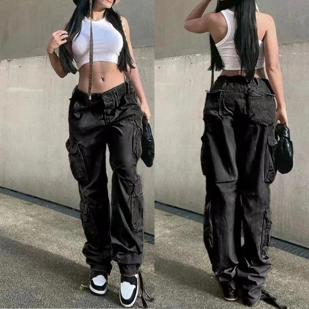 Y2K Multi Pocket Cargo Jeans: Low Waist Denim Trousers, Wide