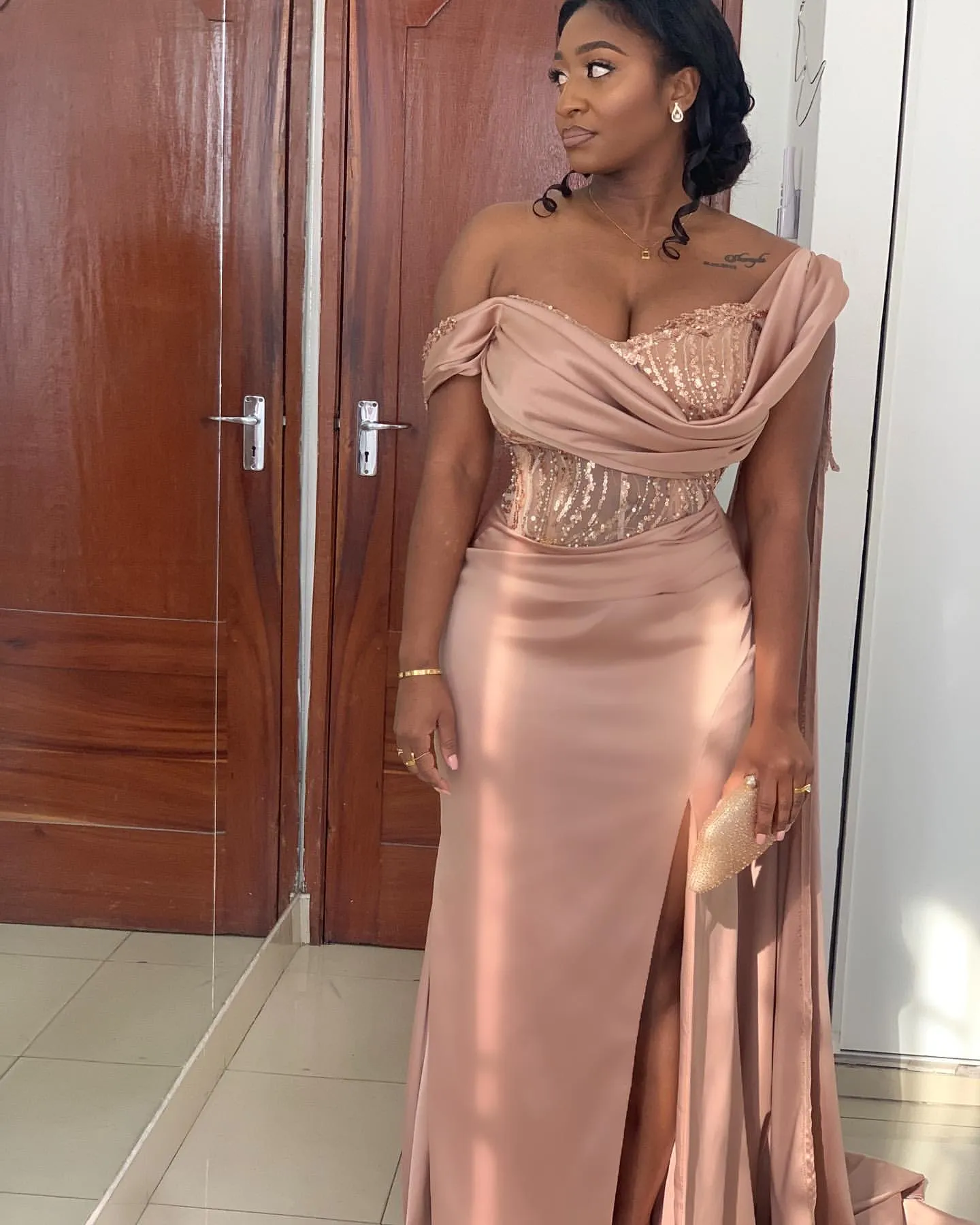 slim fit dress slacks Elizabeth K GL1545 Prom Dress - Blush main image 1