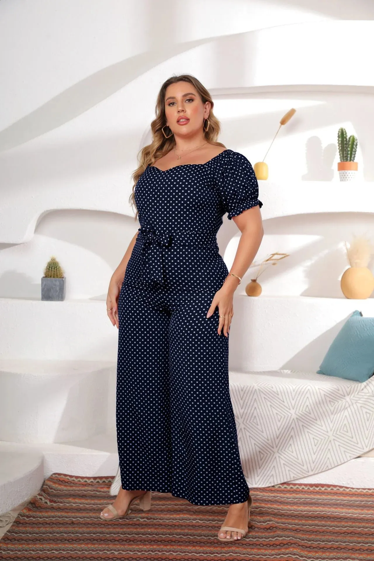 Plus Size Polka Dot Jumpsuit: Elegant, Casual Wide Leg Style Shop Now!