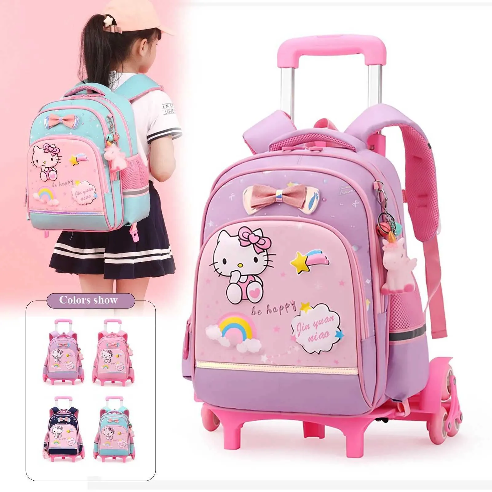 Cat Print Rolling Backpack With Wheels For Girls Travel Friendly Trolley School Bag With Wheels Carry On Luggage For Infants And Kids Mochila Escolar Y240820 From Time brocade1 24.32 DHgate.Com