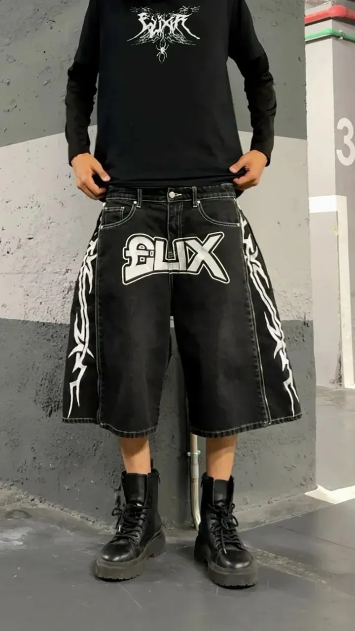 Y2K Vintage Gothic Zip Up Decoration Denim Shorts Acrylic Skinny