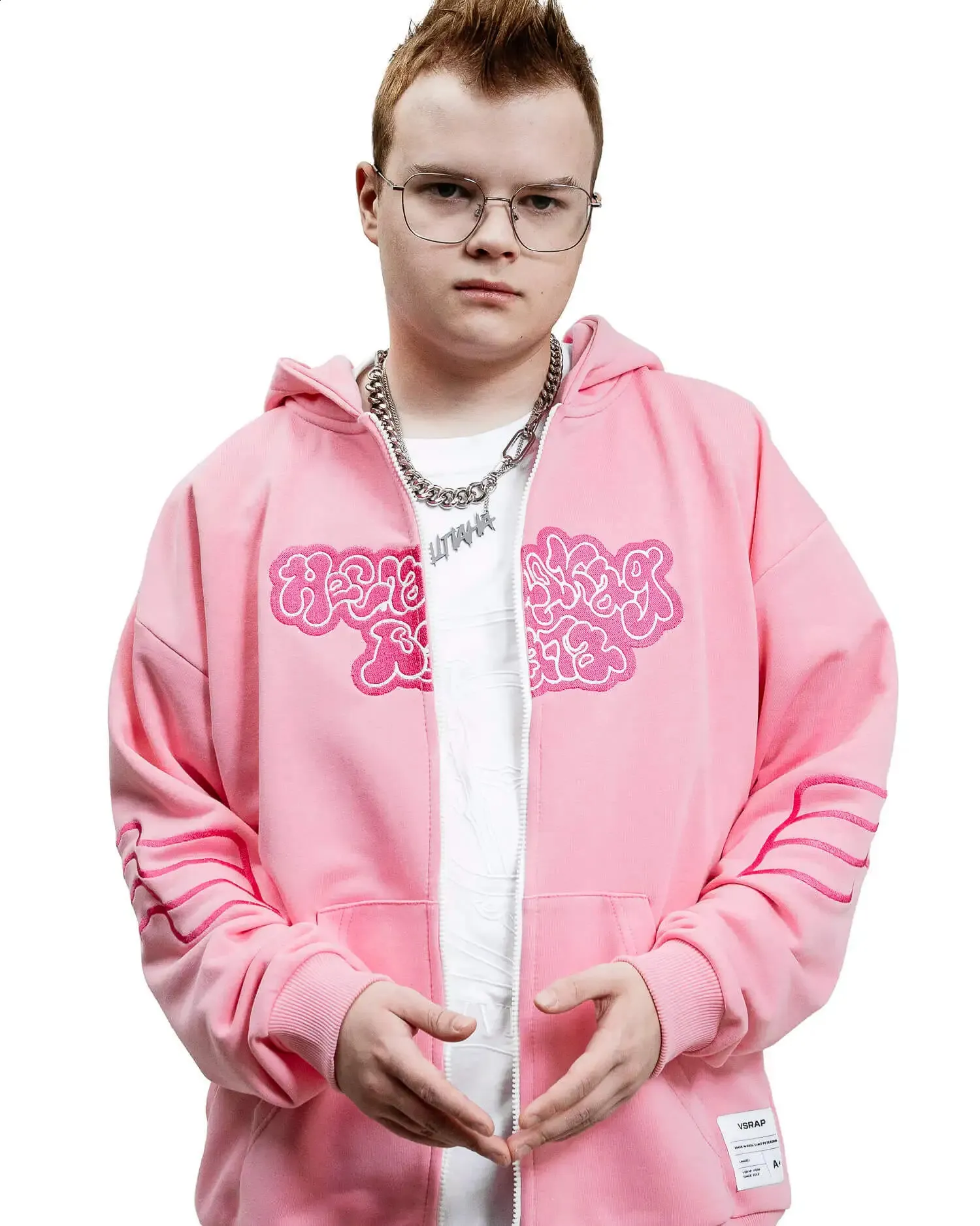 Y2K Zip Up Hoodie Unisex Sweatshirt Pink Animal Print Knit Acetate