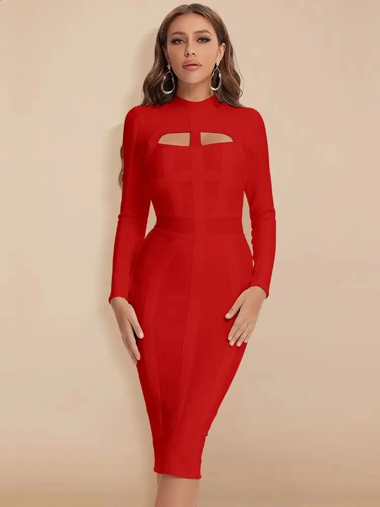 knee length dresses for ladies Queen Blings- Rhinestone Mesh Long Sleeve Bandage Dress (NEW)