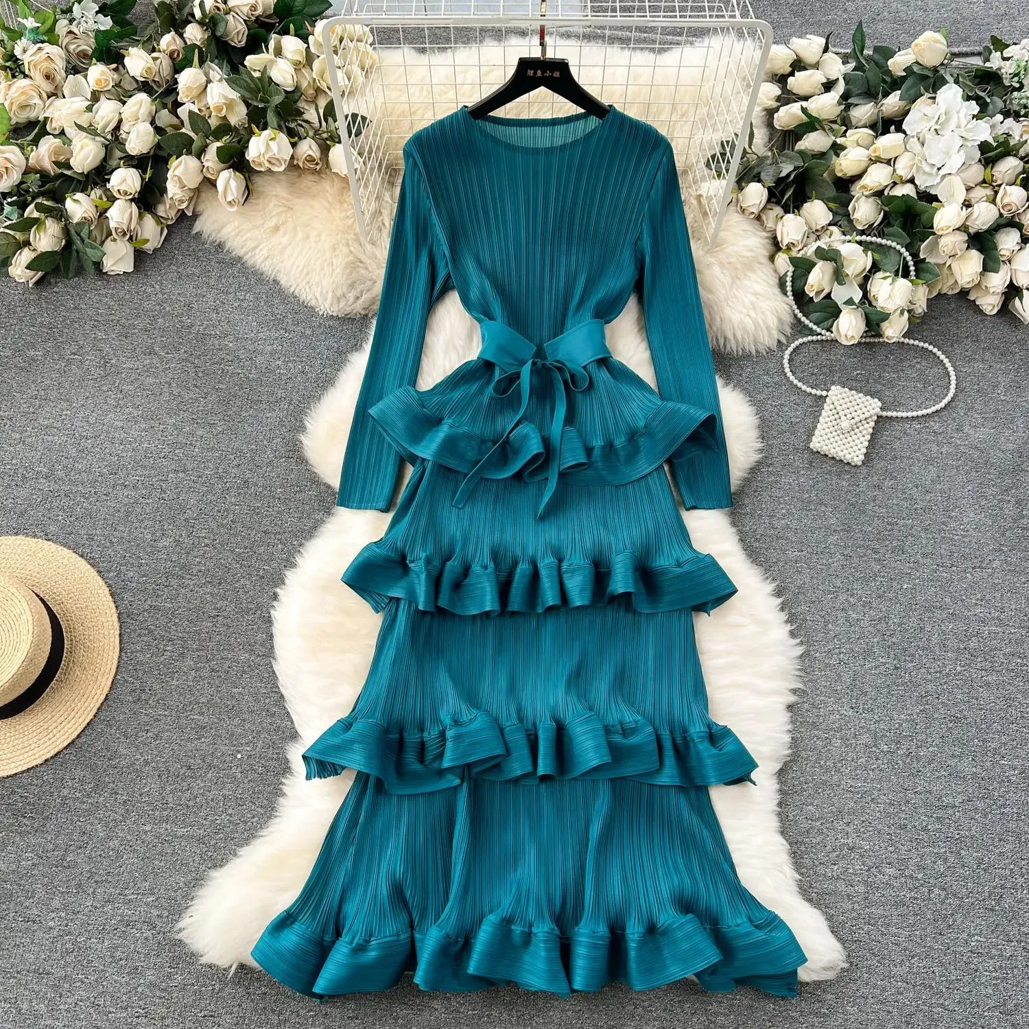 chinese dress ladies Theory Layered Trumpet Dress in Crepe Knit Black main image 0