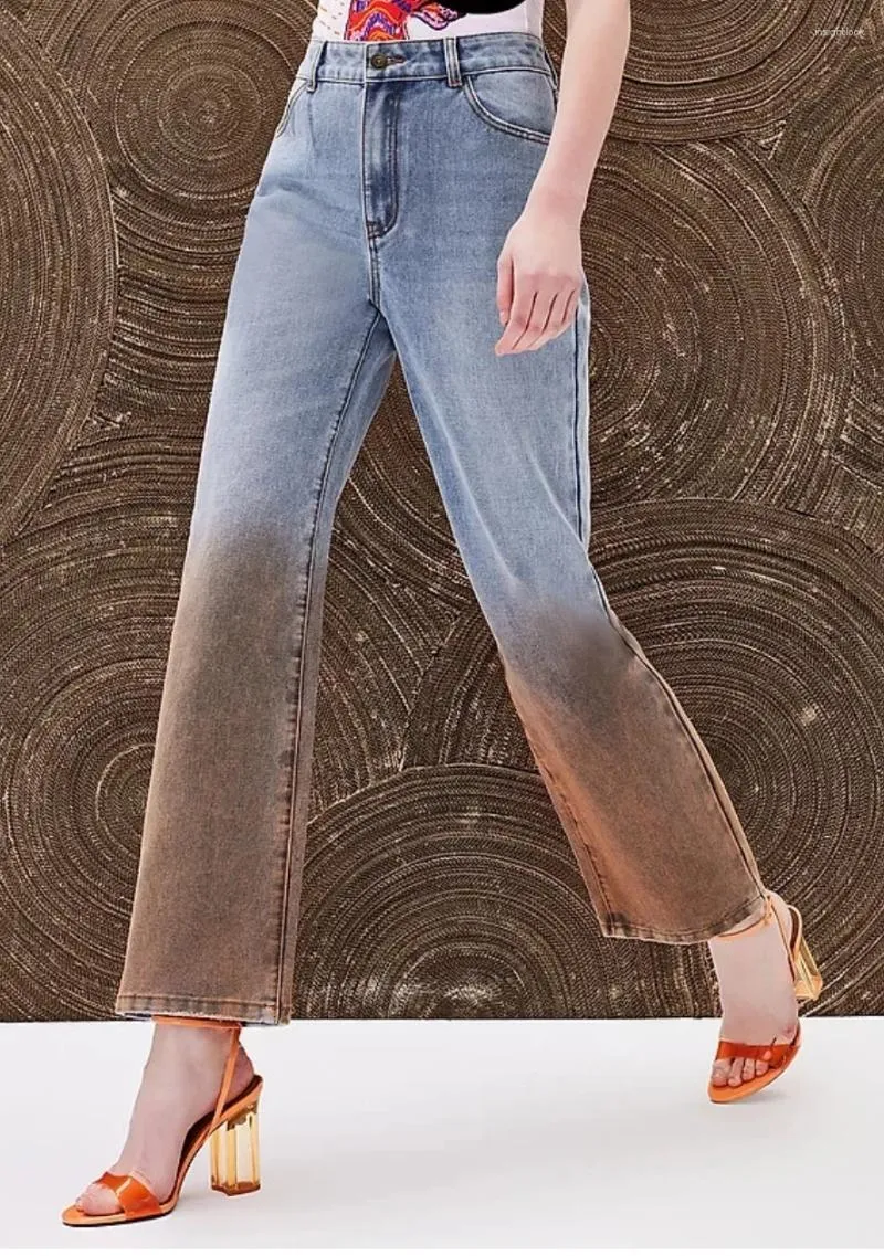 Fashion Gradual Change Patchwork Mid Waist Straight Denim Jeans Fashion Gradual Change Patchwork Mid Waist Straight Denim Jeans