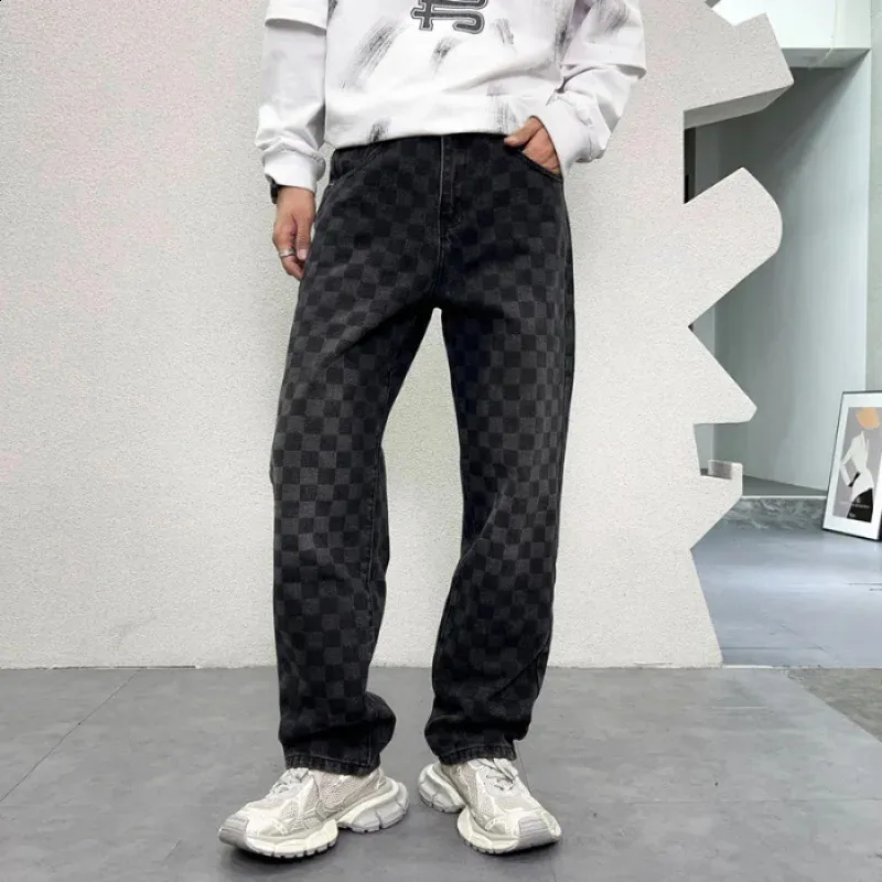 Men's Plaid Wide Leg Jeans - Casual Streetwear, Loose Fit, Autumn Fashion, Y2K Denim Pants Men's Plaid Wide Leg Jeans - Casual Streetwear, Loose Fit, Autumn Fashion, Y2K Denim Pants