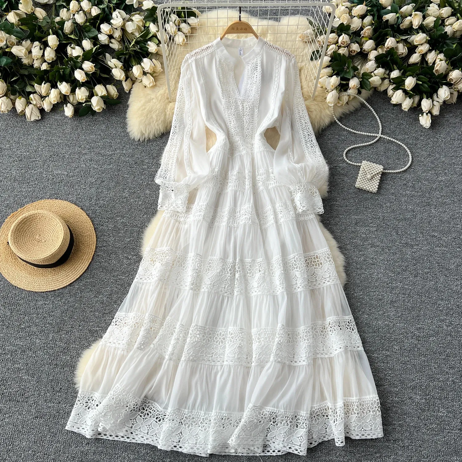 Vintage Lace Patchwork Dress - Womens A-Line Summer Dress
