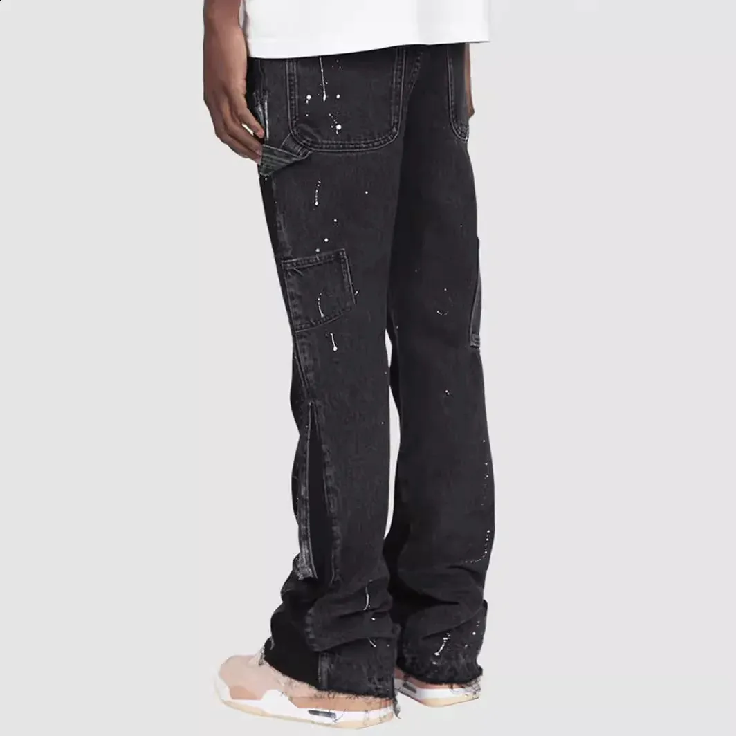 DHgate.com:Stretch Denim Stacked Flare Jeans with Patchwork