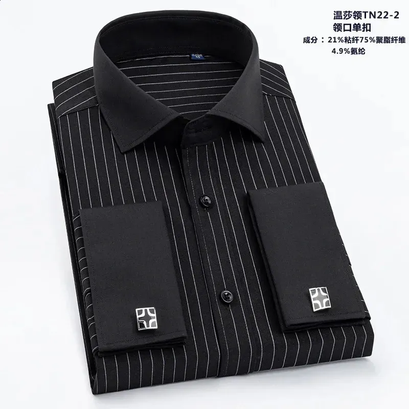 J.VER Men's French Cuff Dress Shirt - Regular Fit Long Sleeve Spread Collar, Includes Metal Cufflinks, Black, 15.5 Neck 34/35 Sleeve