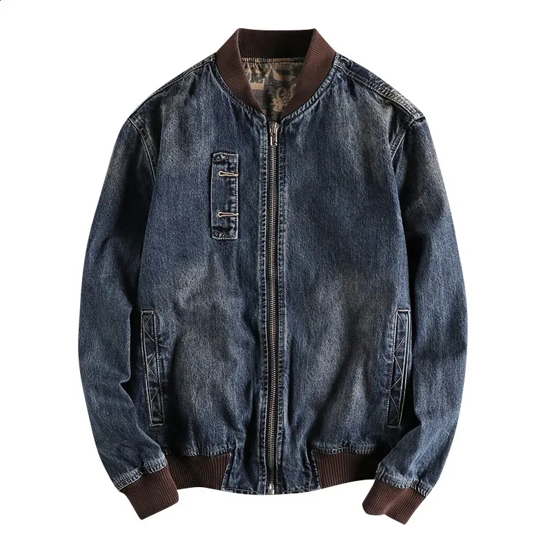 Vintage Denim Jacket for Men Classic Locomotive Pilot Bomber Jean Coat