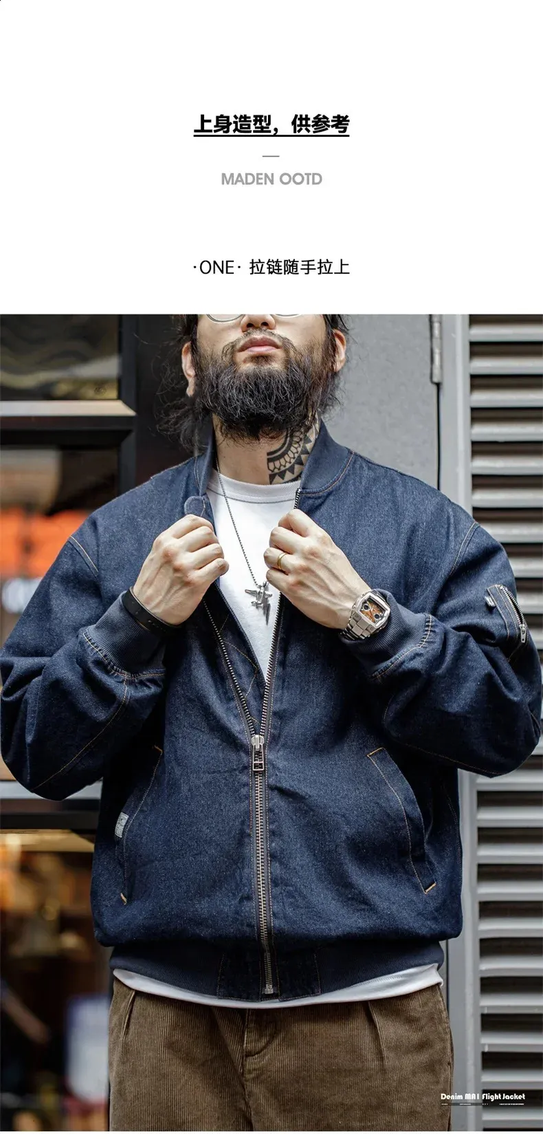 DHgate.com:Mens Vintage Denim MA1 Flight Bomber Jacket