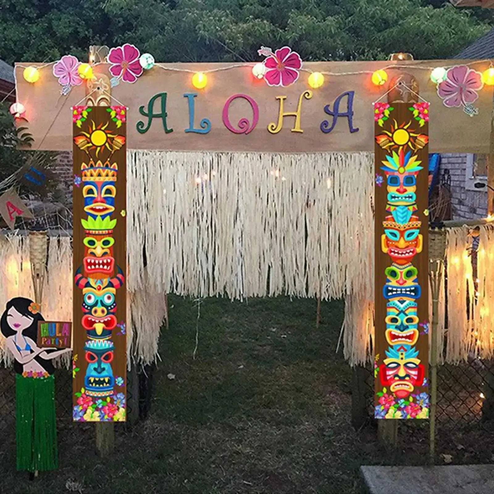 Hawaiian Luau Birthday Banner & Garland Set - Tropical Flamingo Pineapple Party Decorations - View #6