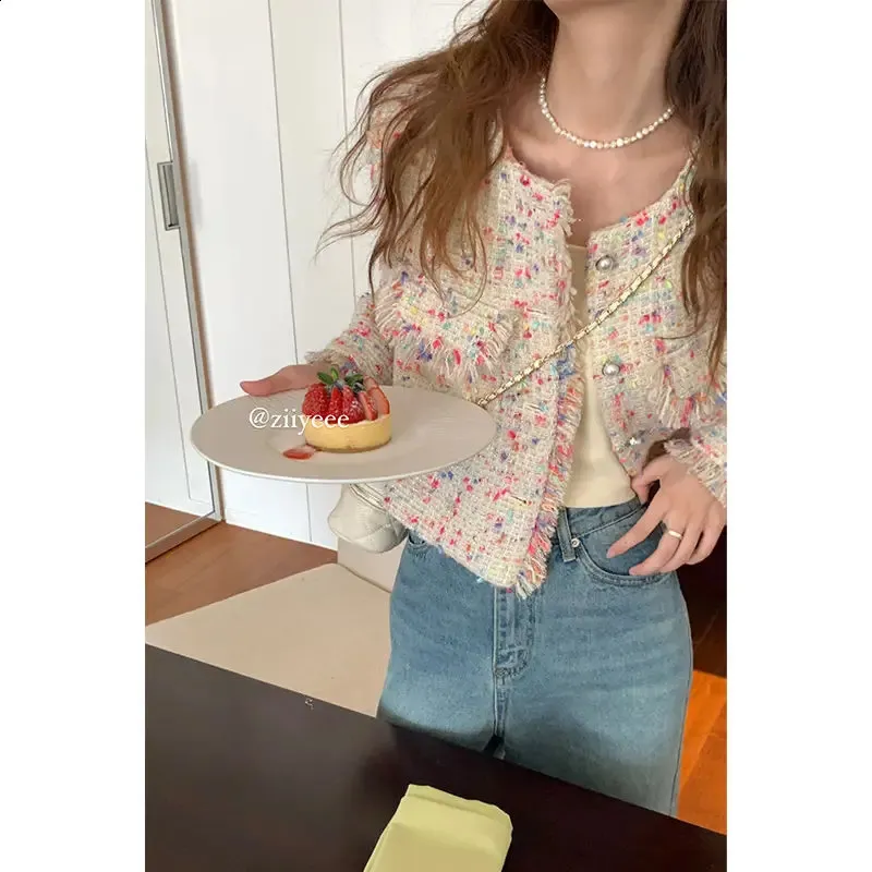 Korean Style Rainbow Short trench coat for Women Small Fragrant