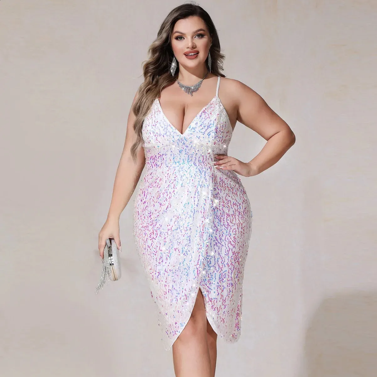 Plus Size Sequin Party Dress Womens Sleeveless Halter Evening Gown