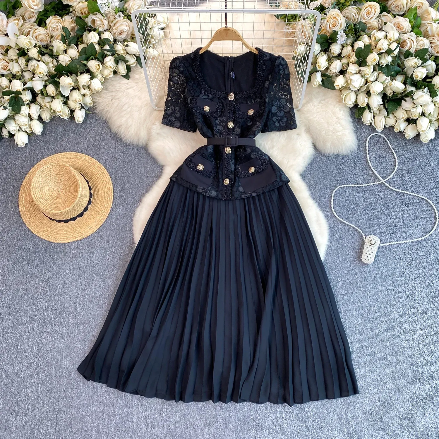 Elegant Square Neck Dress: Retro Lace Patchwork, High Waist A-Line. Shop Now! from Dhgate Basic & Casual Dresses - price 106.82 Elegant Square Neck Dress: Retro Lace Patchwork, High Waist A-Line. Shop Now! from Dhgate Basic & Casual Dresses - price 106.82