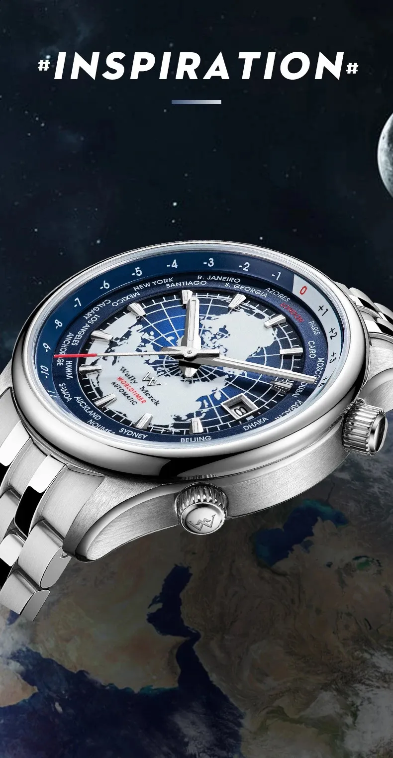 Men's Automatic Sapphire Crystal Mechanical Watch with World Time ...