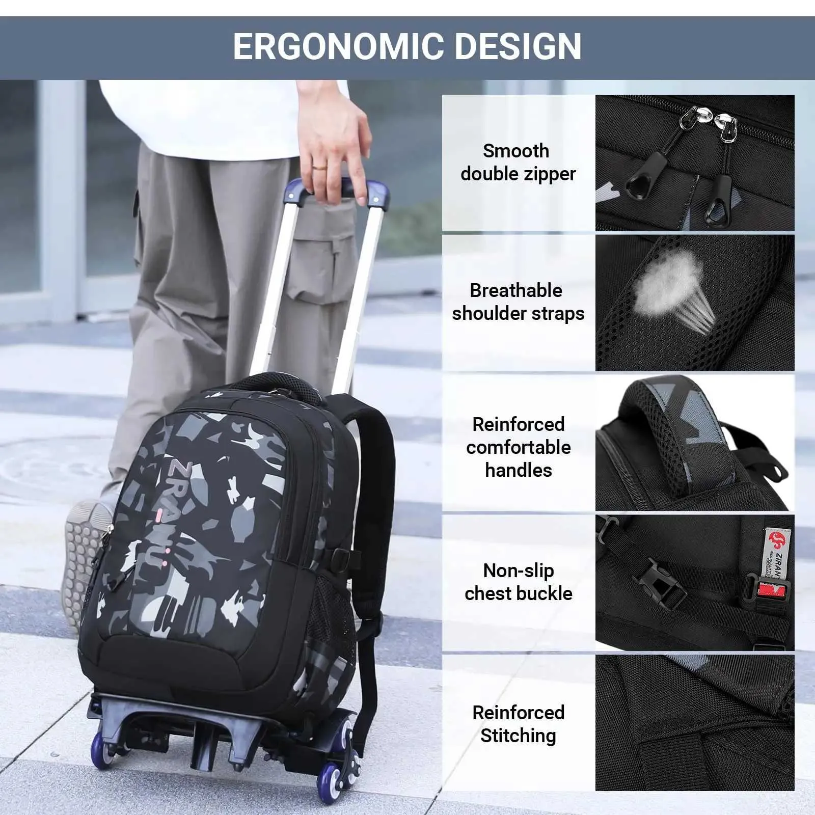 Boys Rolling Backpack with Waterproof Fabric, 16 Inch Wheeled School Bag  for Men Teenagers, Black, Y240820 from Dhgate Backpacks - price 37.87