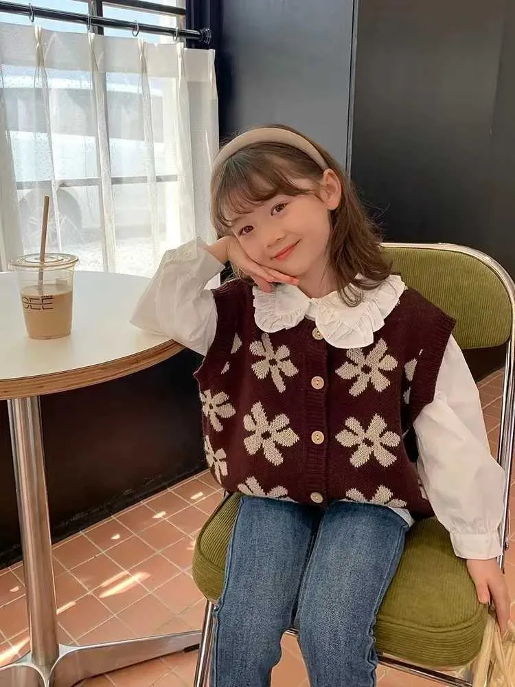 Korean Vest Outfit Girl Kids' Knit Vest: Cozy Sleeveless Sweater