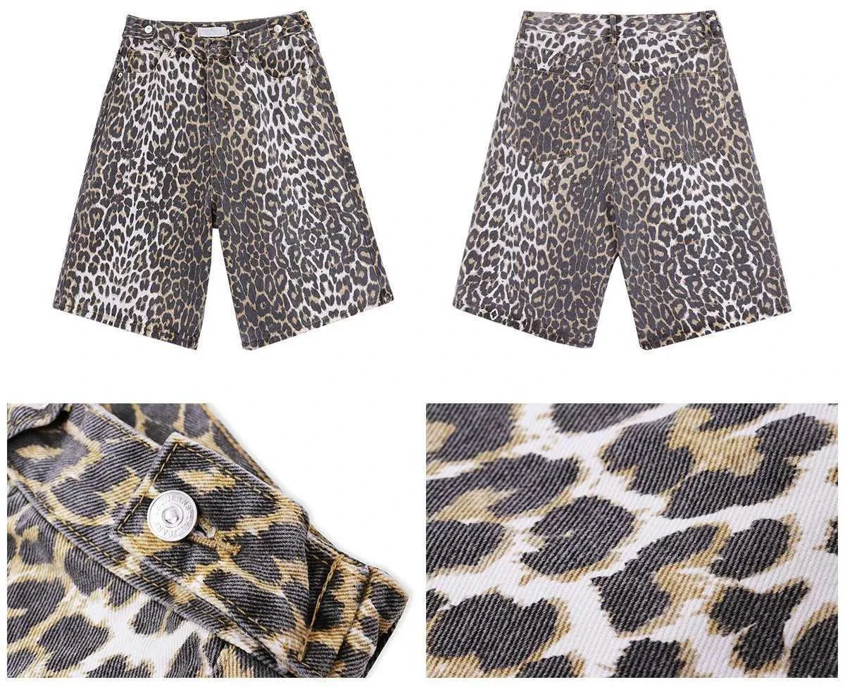 DHgate.com:Leopard Print Wide-Leg Denim Shorts: Baggy