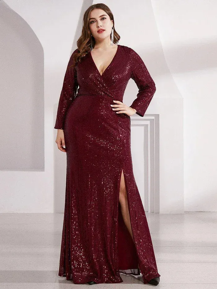 VK Selec Women's Sequin Evening Dress - Tight Fitting Long Formal Gown For Party, Burgundy, XL - View #3