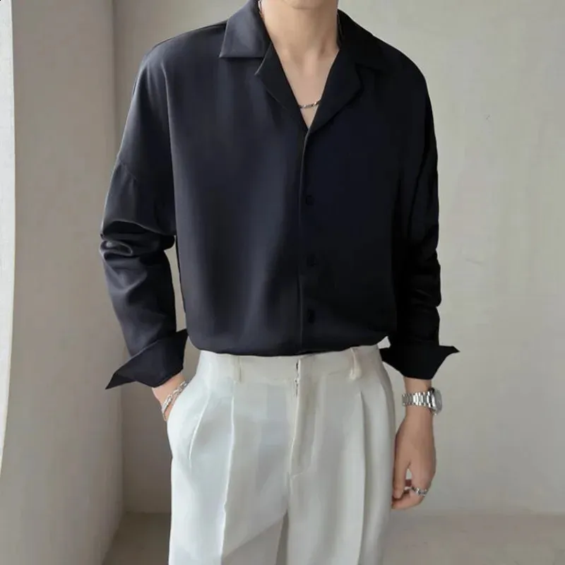 Men's V-Neck Loose Fit Business shirt with Long Sleeves - Solid Color Formal Wear for Spring Men's V-Neck Loose Fit Business shirt with Long Sleeves - Solid Color Formal Wear for Spring