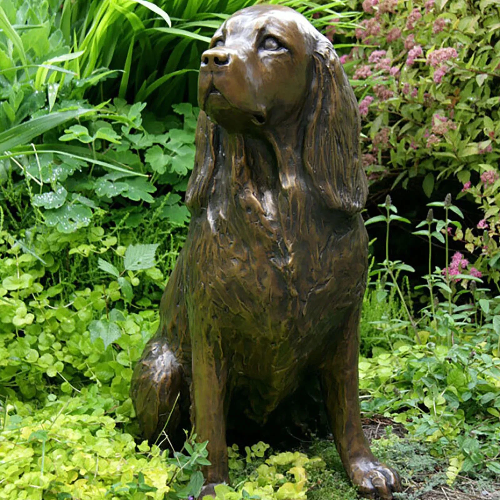 Spring Dog Statue Resin Dog Sculpture: Lifelike Springer Spaniel Statue for Garden Decor ...