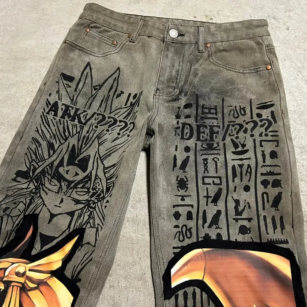 Womens High Waisted Straight Leg Y2K Crying Eyes Denim Jeans