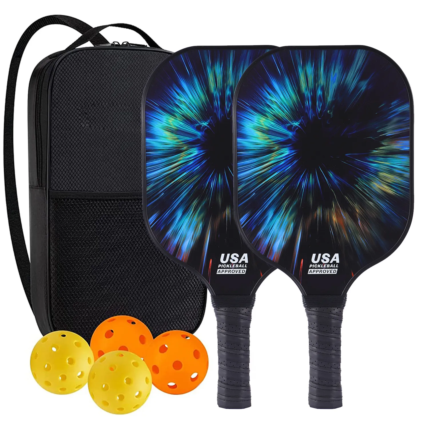 USAPA Pickleball Paddles Fiberglass Paddle Set: 2 Paddles, 4 Balls, 1 ...