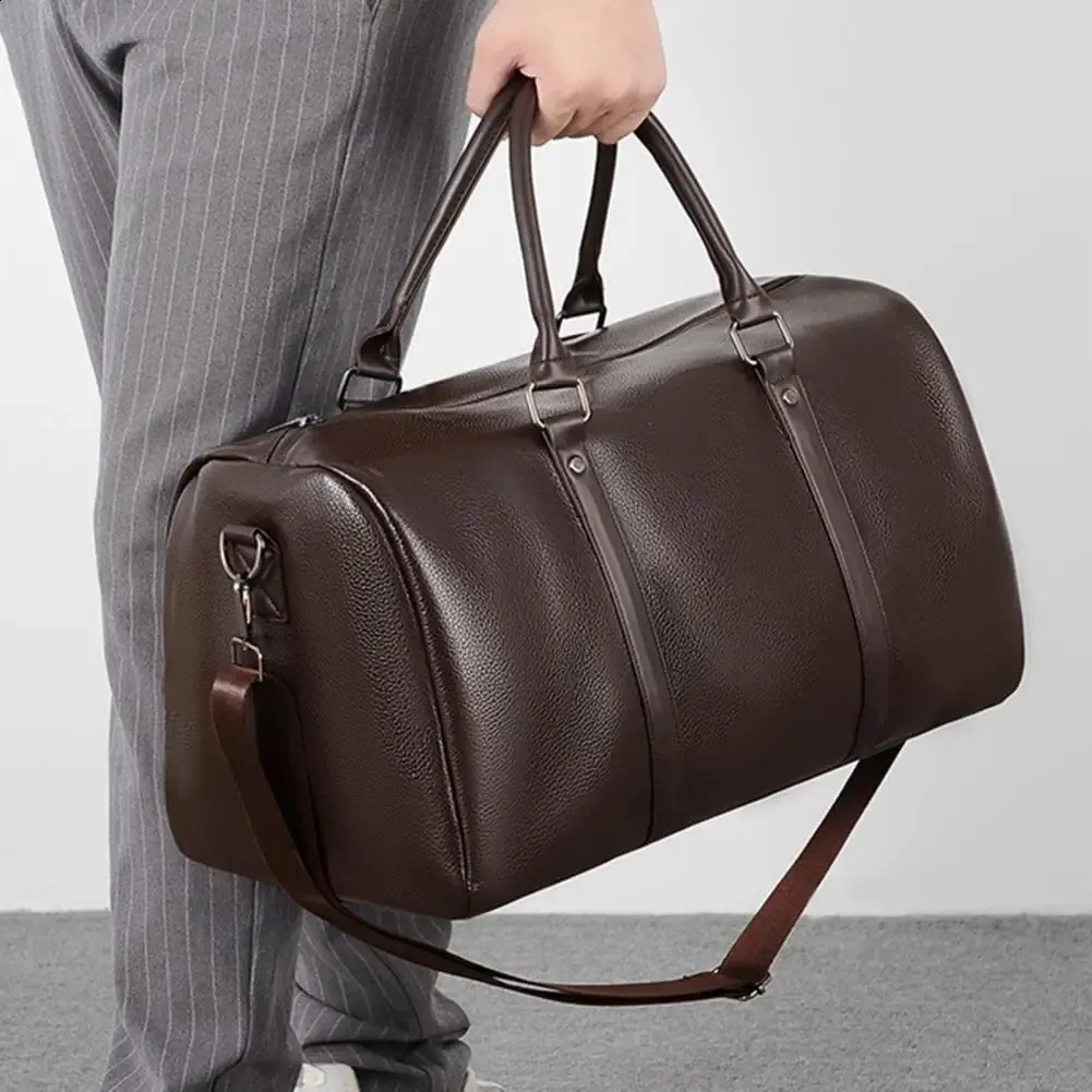 Large Capacity Faux Leather Travel Bag - Women's Leather Duffle