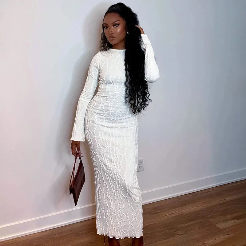 Save Big on Bulk White Knit Long Sleeve Dress Women's White Knit Dress  Elegant Casual, Slim Fit, Long Sleeve, Textured, Autumn Street Style  Best