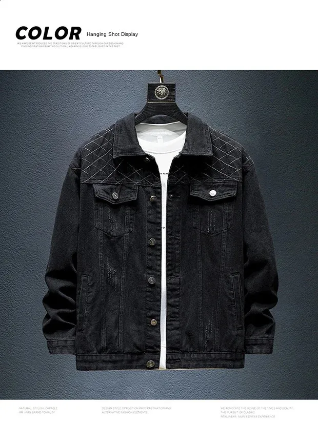 ジャケット・アウター Denim Embroidered Soutien-collar Coat Embroidered Denim Jacket - Mandarin Collar, Street Style