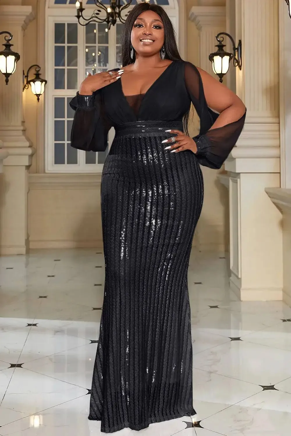 Plus Size Black Tulle Maxi Dress, Formal Evening Gown With See Through  Sleeves For Special Occasions From Sunshine_girls, $77.19 | DHgate.Com