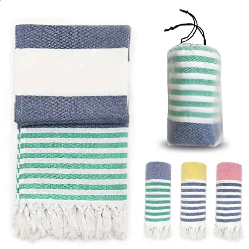 Oversized Turkish Beach Towel - 39x71 Inch, 100% Turkish Cotton, Lightweight & Quick-Dry (Dark Green)