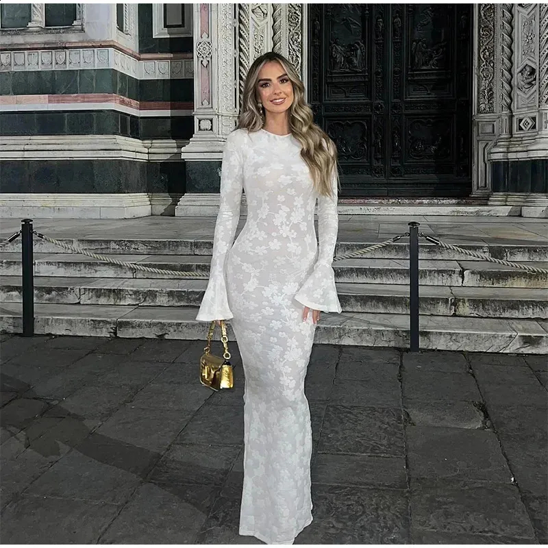 strapless open back dress Long Sleeve White Chiffon Long Formal Dress– PromGirl